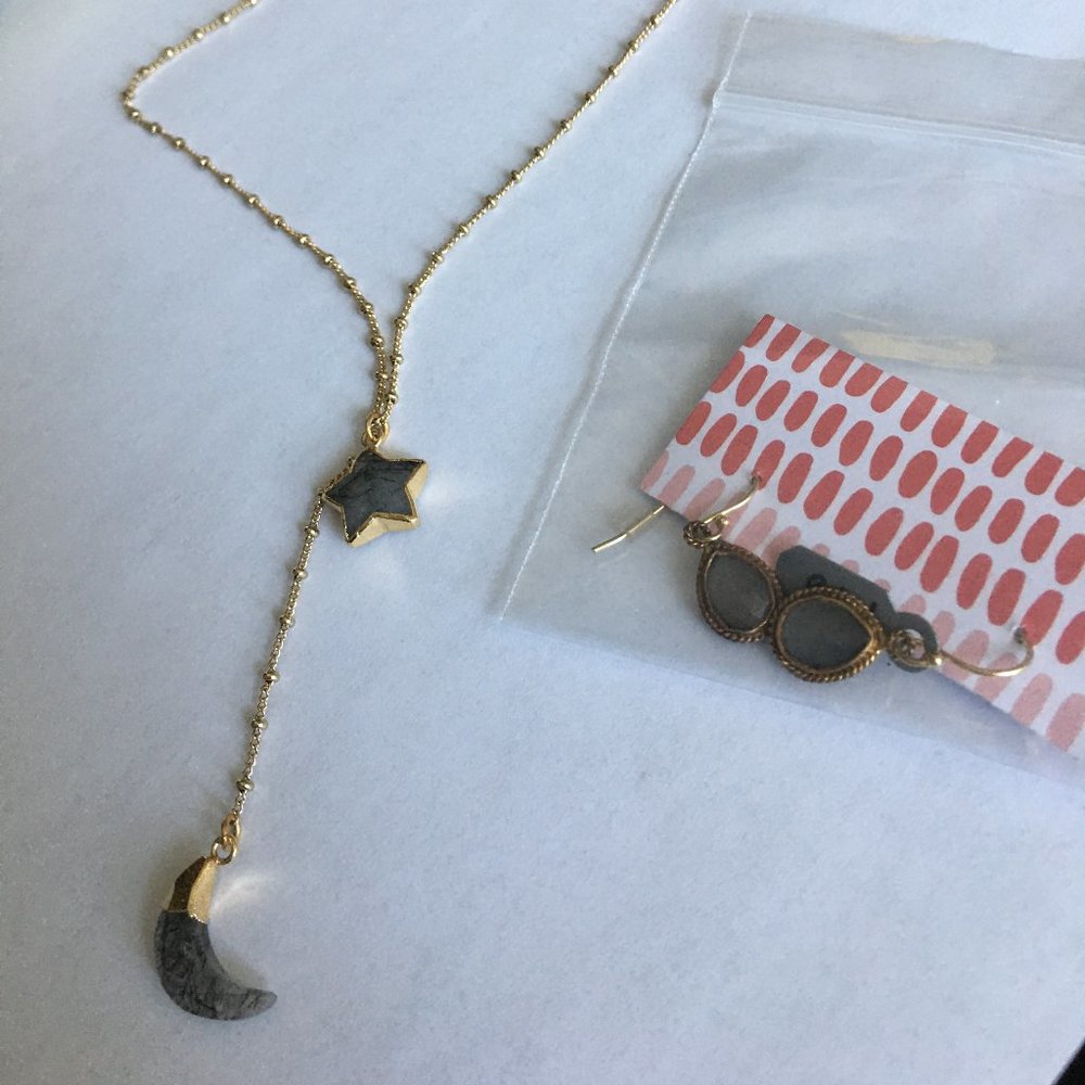 smoky quartz star and moon in gold